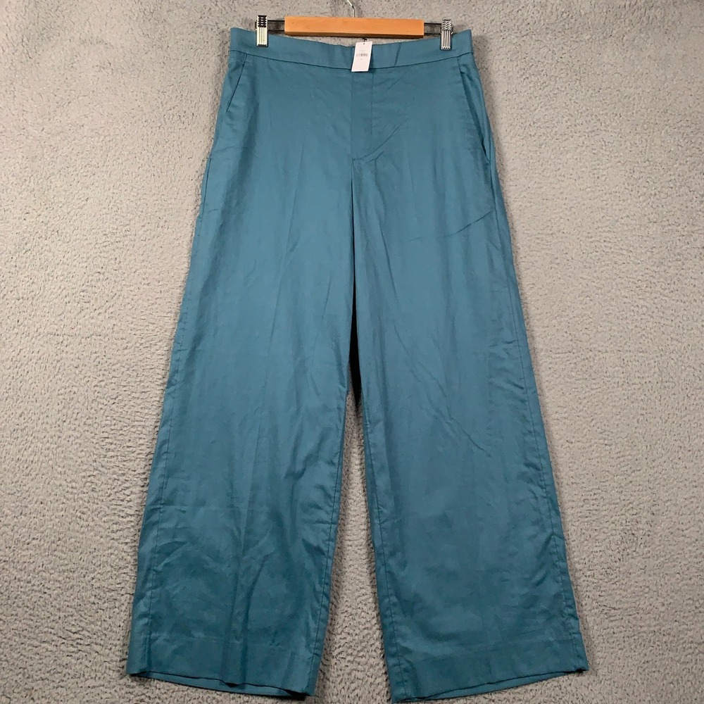 Banana Republic Linen-Blend Wide-Leg High-Rise Pants Womens Medium Teal Blue New